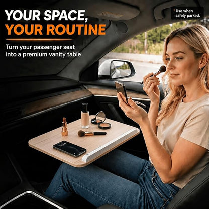 Adjustable Car Desk for Laptop, Portable SUV Workstation with Solid Wood Tabletop, 360° Swivel & Tilt Rotation, Height Adjustable Laptop Stand for Vehicle, Reading, Writing and Travel - Image 3