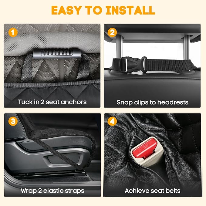 Waterproof Scratchproof Pet Bench Seat Covers for Cars, SUVs | Nonslip Durable Back Seat Cover for Dogs, PU Leather, Side Flaps, Full Bench, Easy Install - Image 9