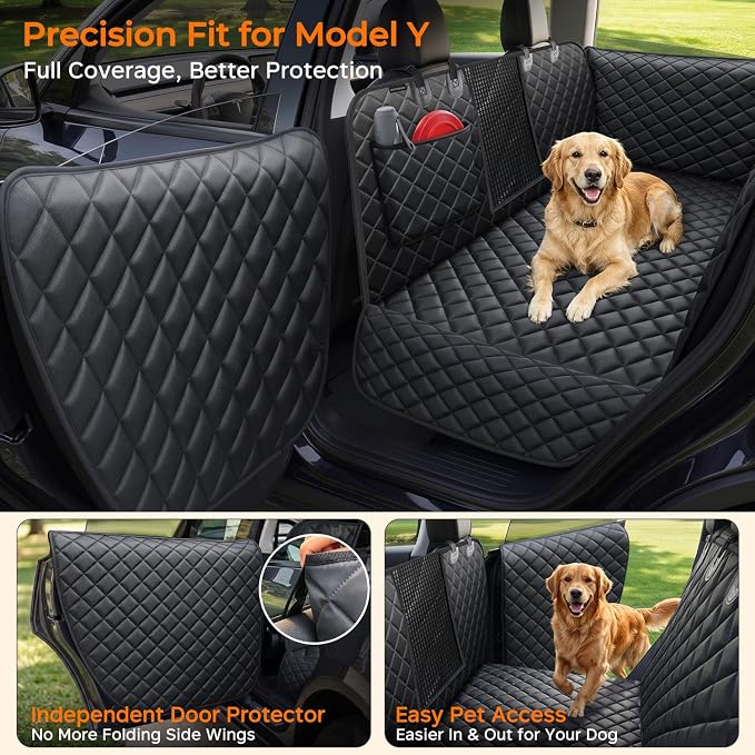 URPOWER Hard Bottom Dog Back Seat Extender, Fits Tesla Model Y | Supports 550 lbs, Stable 3-Panel Hard Bottom, Added High-Density Foam for Comfort, Waterproof 900D Oxford, 45% More Space - Image 2