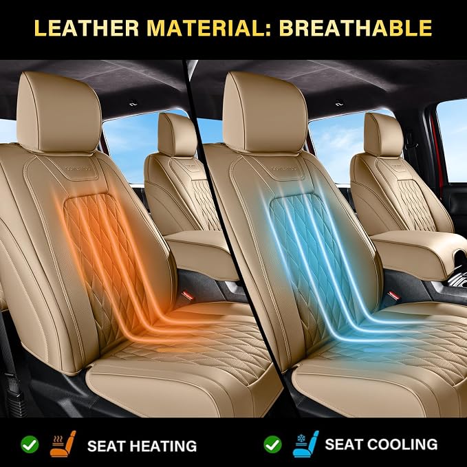 Coverado Premium Leather Truck Seat Covers Full Set – Custom Fit, Waterproof, Heavy Duty, Anti-Spill, Scratch Resistant Protector for Ford F150 2015-2026, F250-F450, Beige - Image 6