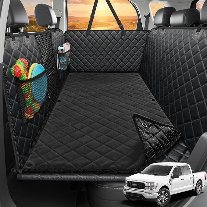 URPOWER Back Seat Extender for Dogs, Large Hard Bottom Dog Car Seat Cover | Supports 550 lbs, Stable 3-Panel Hard Bottom, Added High-Density Foam for Comfort, Waterproof 900D Oxford, 45% More Space by URPOWER