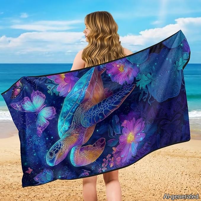 Sea Turtle Print Car Seat Cover Towels Front Seats Butterfly Flower Print Automotive Seat Covers for Truck Sedan SUV Sweat Absorption Running Towel, Workout Towel and Yoga Mat - Image 3