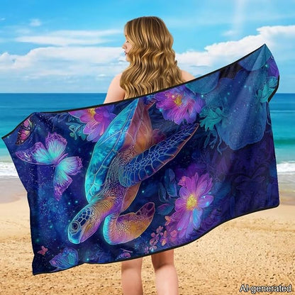 Sea Turtle Print Car Seat Cover Towels Front Seats Butterfly Flower Print Automotive Seat Covers for Truck Sedan SUV Sweat Absorption Running Towel, Workout Towel and Yoga Mat - Image 3