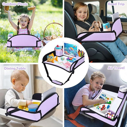 Toddler Car Seat Travel Tray FOR Road Trip Activities, Purple | Kids Carseat Tray With 16.7" x 13.4" Smooth Dry Erase Board, Cup holders, Ddjustable Strap & Shoulder Carry Strap - Image 8