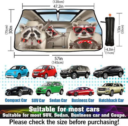 CHILL·TEK Print Raccoon Windshield Sun Shade Funny Raccoon Sun Shade for Car Front Window Block UV Rays Foldable Umbrella Windshield Sun Visor Protector Keep Vehicle Cool for Most Vehicles - Image 4