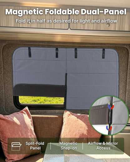 MELIPRON Passenger Mid Window Cover Fit for Mercedes Sprinter 170"/170" ext | NCV3 & VS30 2007-2026, 2 Folding Ventilation Panels, Magnetic Insulated Blackout Privacy Shade for Campers & Van Lifers, Gray - Image 6