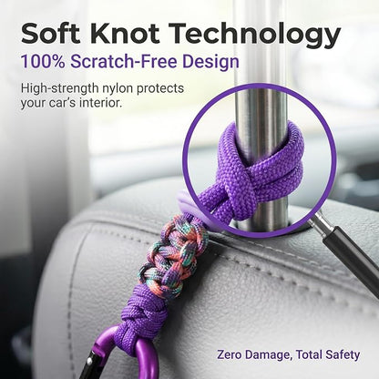 Car Seat Back Hooks 2 Pack - Heavy Duty Rope & Metal Buckle Car Hangers, No Wobble Multi-Purpose Organizer for Grocery Bags, Backpacks, Umbrellas, Trash Bags (Fit Most Vehicles) Purple - Image 3