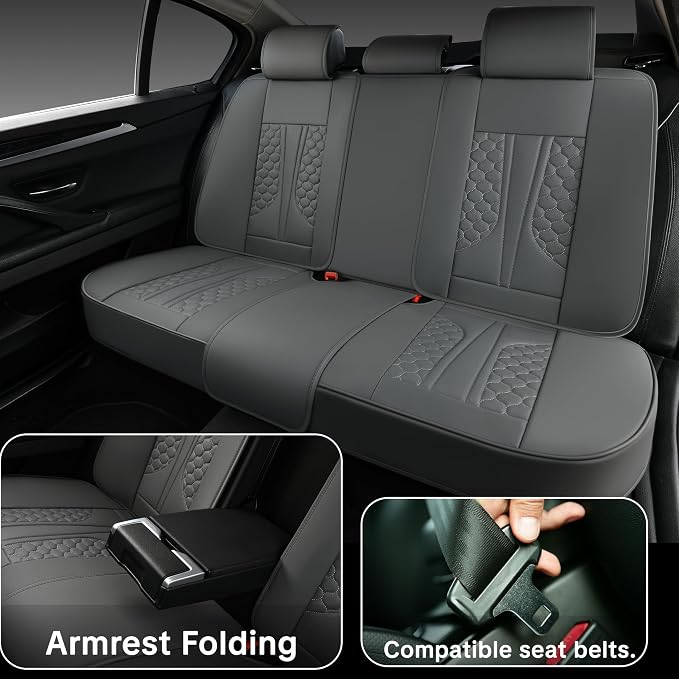Full Set of Dark Gray Genuine Leather Seat Covers, Universal Fit | Four-Layer Anti-Slip Design with Lumbar Support - Image 7
