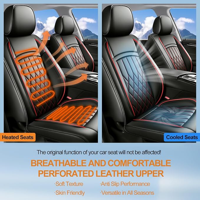 Fit Tundra Car Seat Covers Compatible with Toyota Tundra 2007-2025 2026 - Waterproof Breathable Leather Seat Cushions Protector,Airbag Compatible,Only 2 Front seat Covers(Redline) - Image 6