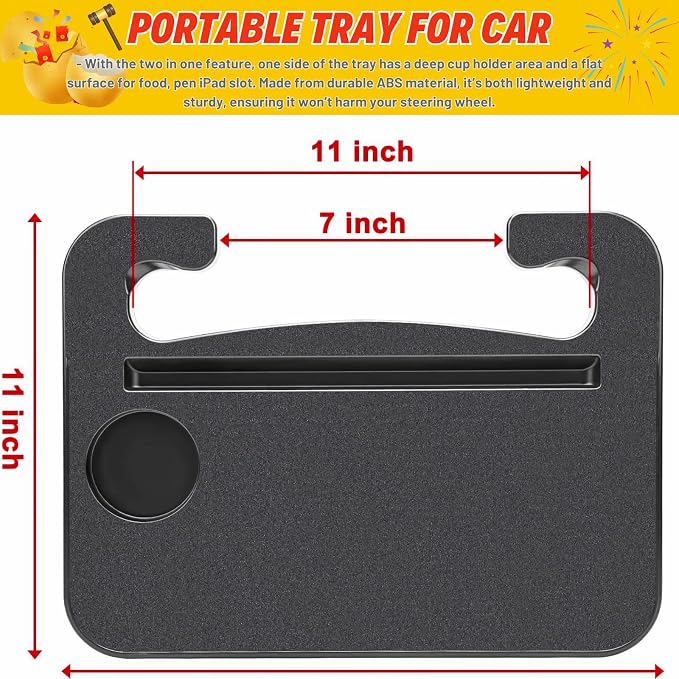 2-in-1 Steering Wheel Desk - Steering Wheel Tray Table with Seat Gap Filler Organizer | Car Food Tray for Driver | Car Desk for Laptop & Eating - Work Road Trip Essentials Accessories - Image 7