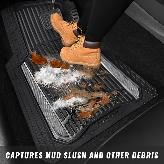 CAR PASS Heavy Duty Rubber Car Floor Mats, Deep Waterproof Car Floor Mats All Weather, Aluminum Film Floor Mats for Cars Non-Slip Universal Trim to Fit for SUVs Trucks Sedans Vans, Black Grey Metallic - Image 9