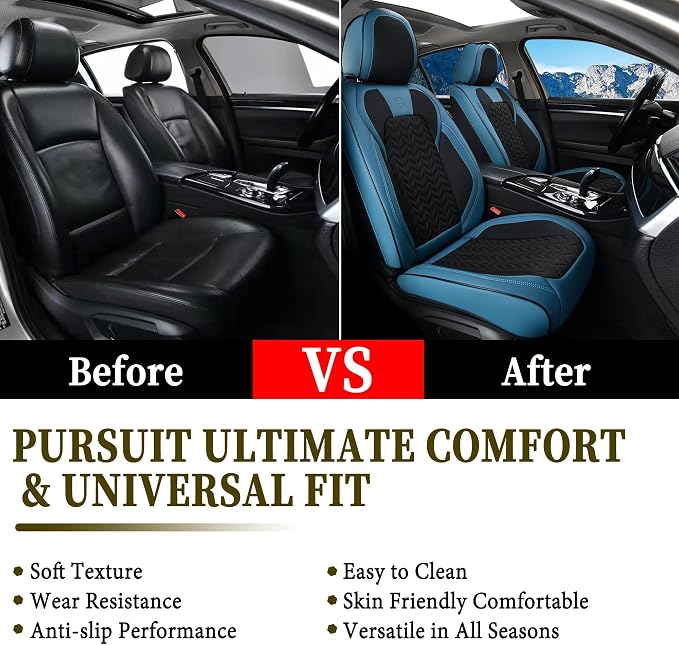 Coverado Car Seat Cover Winter, Front Seat Cover, 2PCS Car Seat Protector, Seat Covers for Cars, Breathable Faux Leather Car Seat Cushion, Car Seat Protector, Blue Car Seat Covers Fit Most Vehicles - Image 6