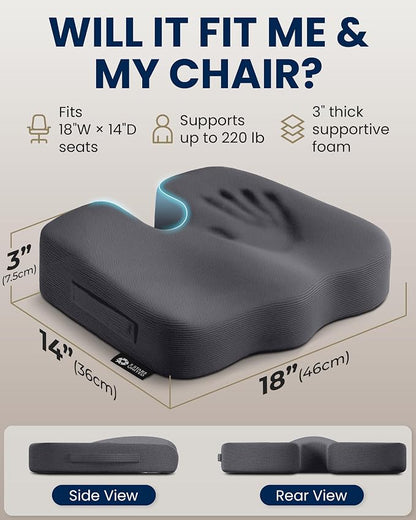 5 STARS UNITED Seat Cushion - Memory Foam Chair Cushion for Tailbone Pain Relief - Ergonomic Support for Coccyx, Sciatica & Butt - Office, Desk & Gaming Chair, Car Seat, Wheelchair, Airplane, D Gray - Image 5