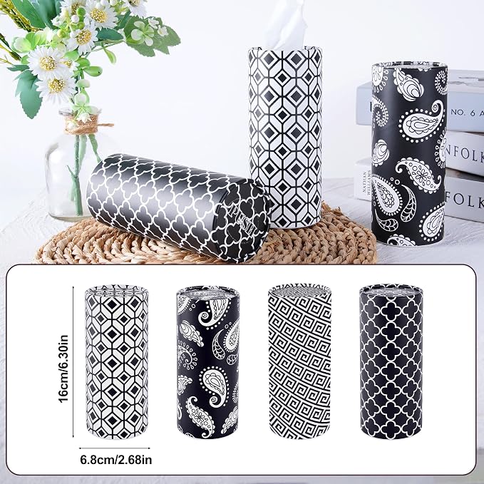 Car Tissues with Facial Tissue, 4 Pack Geometric Tissue Cylinder for Car Cup Holder, 2 Ply 50 Count Travel Tissues Tube for Console, Minimal Pattern Car Accessories - Image 2