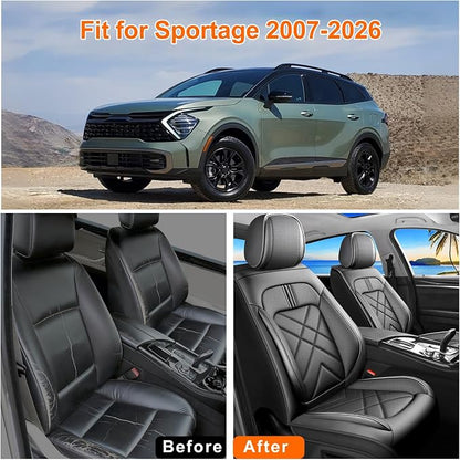 Car Seat Covers Compatible with Kia Sportage 2009-2026, Premium Full Coverage Leather Automotive Seat Protectors, All Seasons Waterproof Breathable, Airbag Compatible (Full Set, Black) - Image 5