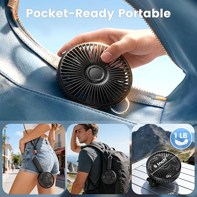 Portable Handheld Fan, 10000mAh Rechargeable 6-Inch Personal Fan for Travel | Ultra Quiet Foldable Desk Fan, 5-Speed Battery Operated Fan with Up to 40H Runtime and Digital Display for Travel and Makeup - Image 6