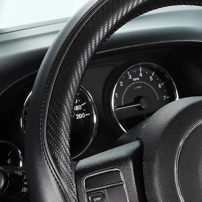 SEG Direct Steering Wheel Cover 15.5"-16" Heavy-Duty, Black Carbon Fiber | Large Size for F150 F250 F350 Ram 4Runner Tacoma Tundra Range Rover, Microfiber Leather Non-Slip, Auto Interior Accessories - Image 2