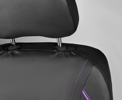 CAR PASS Universal FIT Piping Leather Two Front Seat Covers, Waterproof Faux Leather for SUV Sedan Van Truck, Airbag Compatible,Reserved Opening Holes for Headrest Covers(Black and Purple) - Image 9