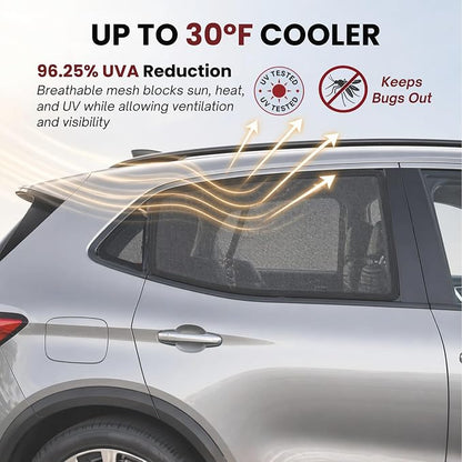 SM/RL Car Window Shades for Baby & Camping; 2-Pack/8 Sizes. Stretch-to-Fit Up to H:24" x W:39" Rear Windows. Blocks 96.25% UV Tested, Breathable Full-Coverage Mesh Bug Screens | Qualizzi® - Image 8