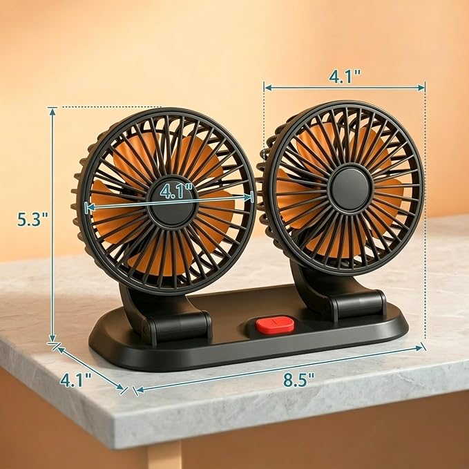 Dual Head 24V Car Fan for SUV Truck RV with No AC,Adjustable Car Cool Fan, Dual Head Design, 2-speed Adjustable, 360° Rotating Portable Car Fan,Powered by Cigarette Lighter - Image 7