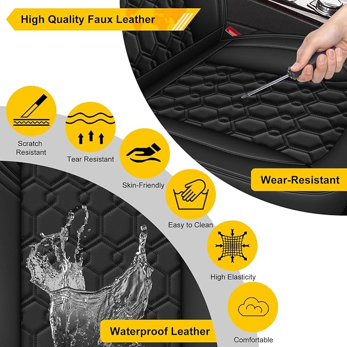 Front Seat Covers for Toyota Prius V 2012-2017 Faux Leather | Waterproof Breathable Scratch Resistant 360° Wrap Airbag Compatible Easy Clean (2 Seats,Black) - Image 6