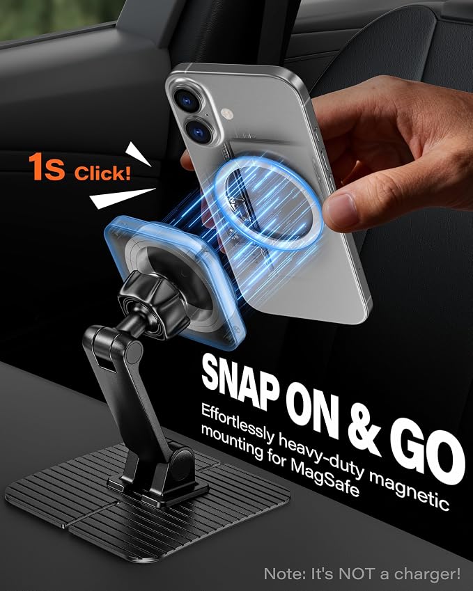 APPS2Car for Magsafe Car Mount, Magnetic Phone Holder for Car, 360° Adjustable Cell Phone Mount with Large Adhesive Base, Fits Flat & Curved Dashboards, Compatible with iPhone, Samsung, Smartphones - Image 2