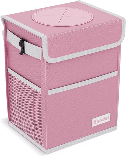 K KNODEL Car Trash Can with Lid, Car Garbage, Bin and Bag (Pink, Medium) | Waterproof Car Garbage Can with Liner, Hanging Trash Bag for Car, Suv, Van, Truck by K+KNODEL