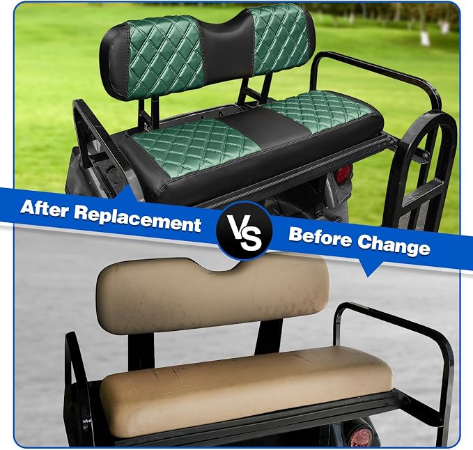 NOKINS Golf Cart Seat Covers Fits Aftermarket Standard Rear Seat Cushion | Fit for Club Car Precedent/DS/EZGO RXV/TXT/Yamaha Drive, No Stapler, Multiple Colors&Breathable (Dark Green&Black) - Image 4