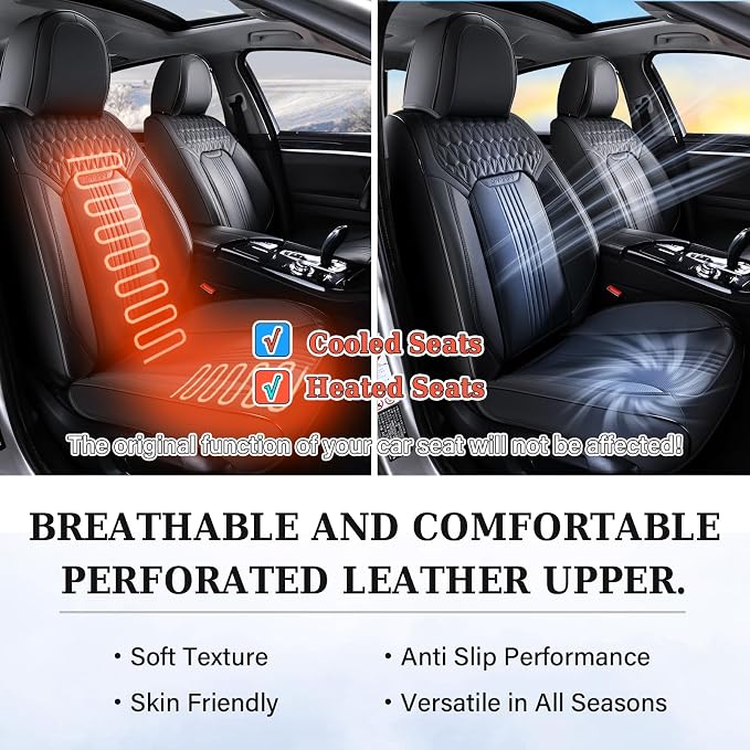 Coverado Seat Covers Full Set, Leather Car Seat Cover, Waterproof Car Seat Protector, Automotive Seat Covers Car Seat Cushion Universal Fit for Most Cars, Black - Image 8