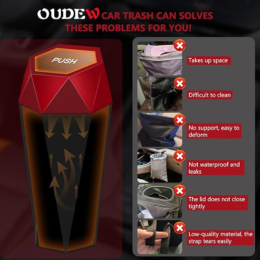 Car Trash Can with Lid, Leakproof, 30 Trash Bags, Red, 2 Pack | Small Garbage Can for Car, Car Accessories for Interior, Multipurpose Organizers and Storage Solutions for Home, Office - Image 5