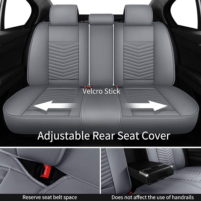 HChengkikz Nappa Leather Car Seat Covers Full Set, Gray Car seat Protector 5 Seats, Waterproof Car Seat Cushion, Universal Automotive Seat Covers Fit for SUV Truck Pick-up Sedan, Front and Rear | Easy Maintenance, Airbag Compatible, Universal Fit For M... - Image 4