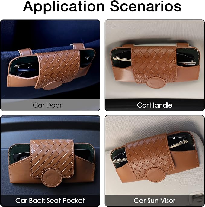 KINIVA Sunglasses Holder for Car Visor Leather Glasses Case with Clips for Car Visor Automotive Interior Visor Accessories Apply to All Car Models (10 Brown) - Image 4