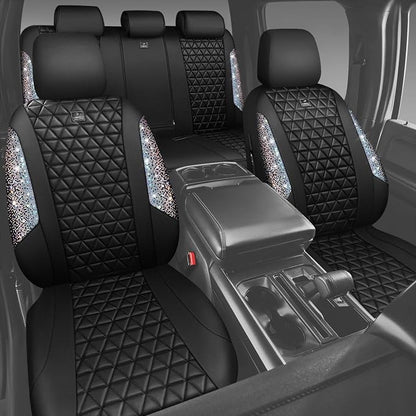CAR PASS Bling Diamond Leather Car Seat Covers for 2 Front Interior Sets, Waterproof Shining Glitter Sparkly Crystal Universal Armrest Automotive Truck SUV Cute Women Girl, Black Multicolor Rhinestone - Image 7