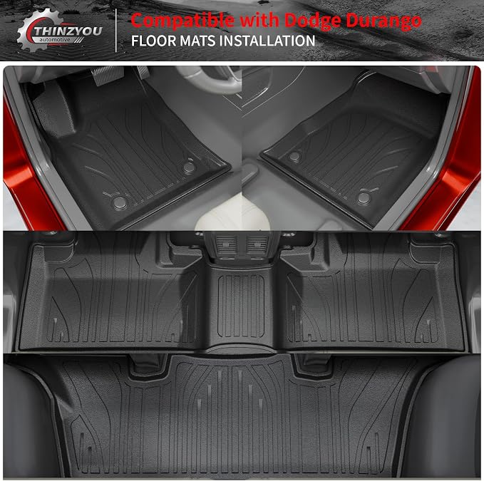 Floor Mats for 2016-2025 2026 Dodge Durango 6 Seats | Trunk Mat Cargo Mat TPE All Weather Back Seat Protector Trunk Liner 2024 Durango Accessories - Image 2