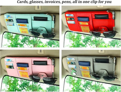 Pink Car Sun Visor Organizer, Car Interior Storage Accessory for Women | Visor accessories multi-slot design stores docs, cards & sunglasses, slim fits all vehicles without obstructing sight - Image 2