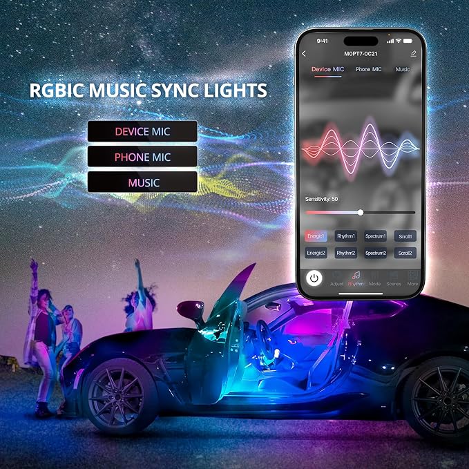 OPT7 Aura DreamColor Double Glow Interior Truck Lights with App & Remote | Ultra Bright Ambient Glow, Chasing Rainbow Effects, Extended Under Dash Lighting, 6PC RGBIC LED Strip, 12V Crew Cab Decor - Image 8