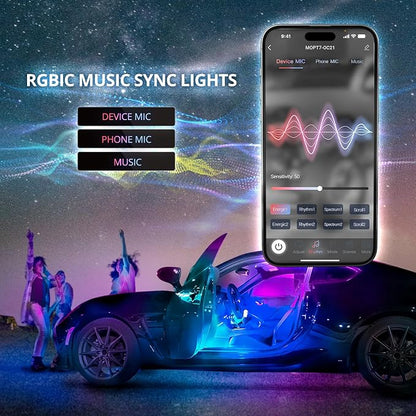 OPT7 Aura DreamColor Double Glow Interior Truck Lights with App & Remote | Ultra Bright Ambient Glow, Chasing Rainbow Effects, Extended Under Dash Lighting, 6PC RGBIC LED Strip, 12V Crew Cab Decor - Image 8