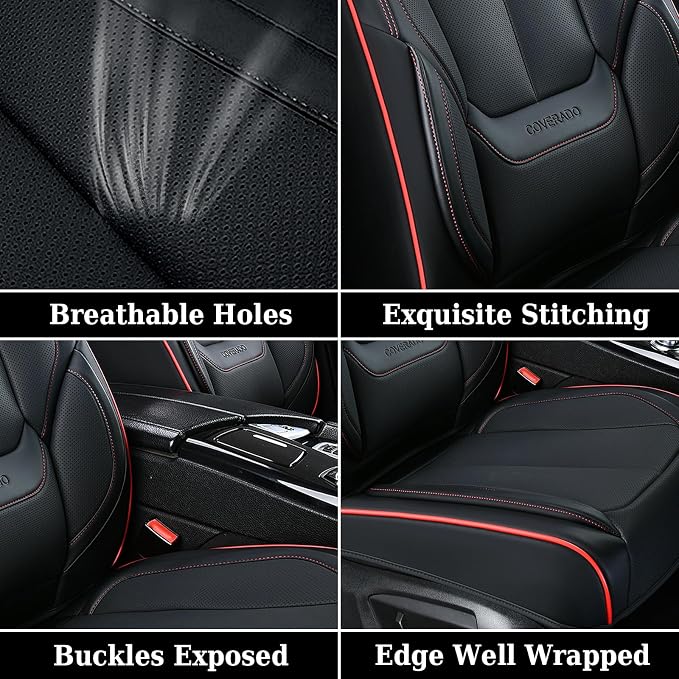 Coverado Car Seat Covers, Seat Covers for Cars, Waterproof Leather Auto Seat Protectors, Leather Car Seat Cushion, Car Interiors Accessories Universal Fit for Most Cars - Image 6