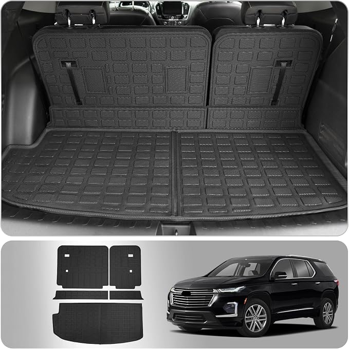 Trunk Mat & Backrest Mats for 2018-2023 Chevrolet Traverse | 2024 Traverse Limited, Cargo Mat Cargo Liner Trunk Liner TPE Back Seat Cover Protector Chevy Traverse Accessories by Thinzyou