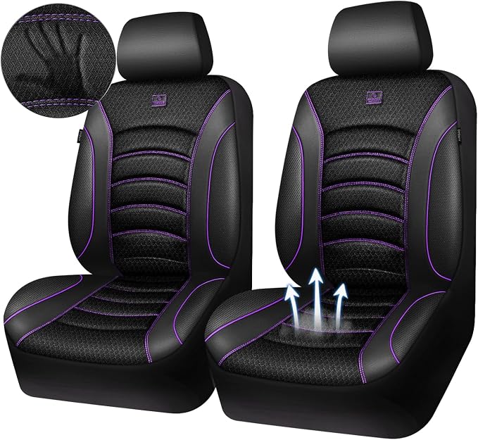 CAR PASS Comfortable 3D Foam Mesh Leather Car Seat Covers Front, Air Cool Mesh Breathable Front Seat Covers for Car, Universal for SUV Truck Sedan Automotive, Airbag Compatible,Black Purple - Image 9