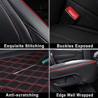 Huidasource Upgrade Jeep Grand Cherokee Seat Covers, Full Coverage Waterproof Leather Car Seat Covers, Custom Seat Cushion Protector Fit for Jeep Grand Cherokee 2011-2021 (Full Set/Black&Red) - Image 4
