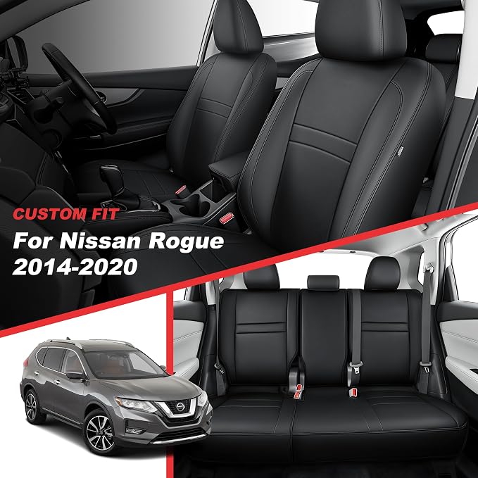 TTX LIGHTING Custom Fit for Nissan Rogue Seat Covers 2014-2020 5-Seats | Original Seat Pattern | Full Coverage | Easy Install | Waterproof | Faux Leather | Shield Your Car Seats | All Season - Image 2
