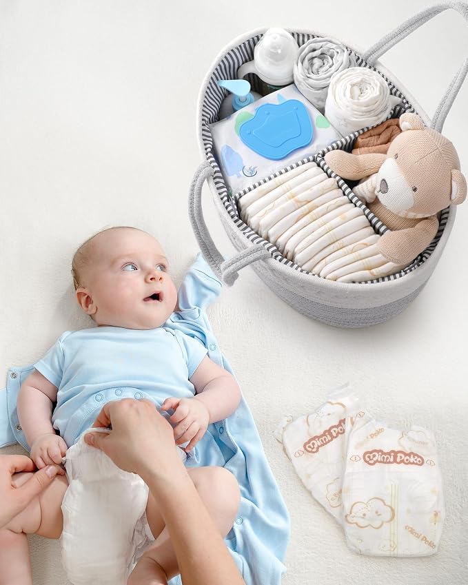 Maliton Cotton Rope Diaper Caddy Organizer - Nursery Storage Caddy, Baby Boy Changing Table Must Have, Perfect - Image 6