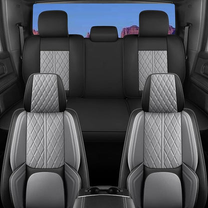 Car Seat Cover Custom Fit for Dodge Ram 1500 2500 3500 2002-2026 Faux Leather Seat Cover Set Compatible with Crew Quad Regular Cab Pickup Truck Cushions (Black & Grey, Full Set, Curved Rear) - Image 8