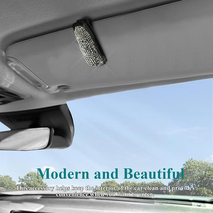 2PCS Glasses Holders for Car Sun Visor, Fashion Bling Crystal Rhinestones Car Eyeglasses Sunglasses Hanger Mount with Ticket Card Clip, Universal Vehicle Visor Accessories for Women Men (Bright black) - Image 7