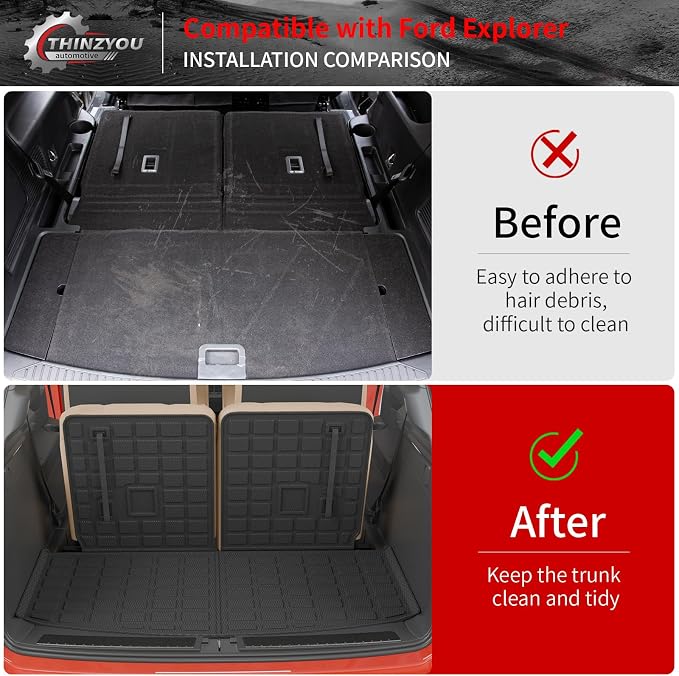 Floor Mats Set for 2020-2026 Ford Explorer 6 Seat | Trunk Mat Cargo Mat Cargo Liner TPE All Weather Seat Back Cover Protector 2025 Explorer Accessories - Image 6