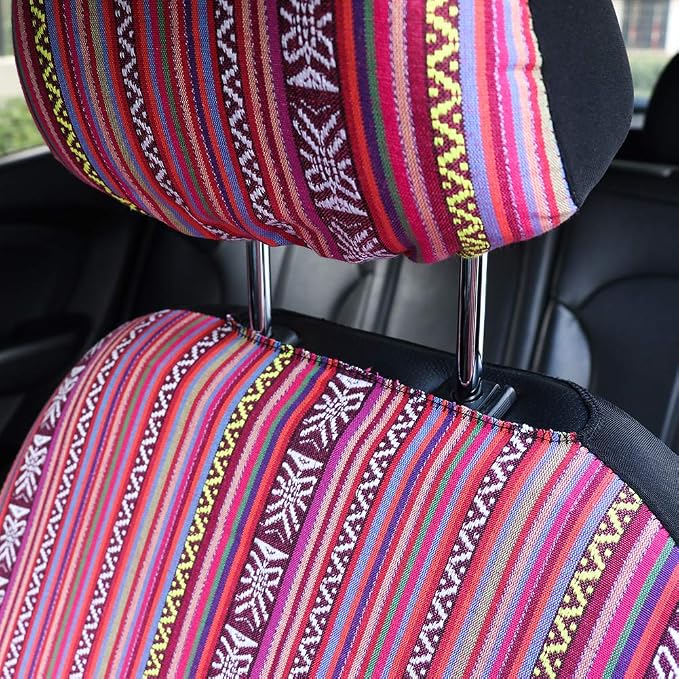 Pink Cute Car Seat Cover Hippie Boho Baja Saddle Blanket 4PCS Front | Women, Girly, Breathable, Washable without Fading, Anti-Slip, Airbag Compatible, Universal Fit for Most Automotive, SUVs - Image 7