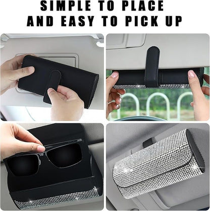 Ohleats Bling Sunglasses Holder for Sun Visor, Sparkling Glasses Sun Visor Organizer Case with Hidden Magnetic Closure, Auto Visor Crystal Eyeglasses Storage Case, Car Accessories (Bling Blue) - Image 4
