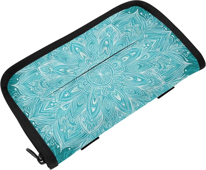 Car Tissue Holder Car Napkin Holder Tissue Box Dispenser Storage Case Sun Visor Mask Holder Accessories with Adjustable Straps Reusable Refillable Vintage Turquoise Mandala by Unknown