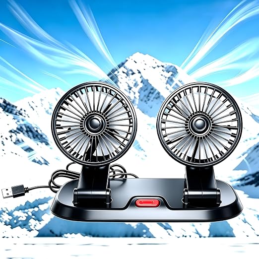 Adjustable Dual Head Car Cooling Fan-Brushless Motor-2 Speeds, 360 Rotation, for Car Dashboard, SUV/RV/Truck/Sedan/Cruise/Office, USB Powered (Dual-5V) by Sufcnire